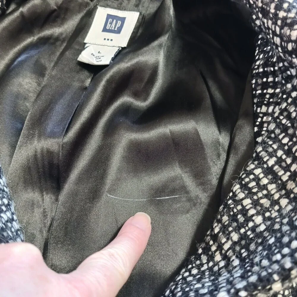 Gap Black White Tweed Coat Large Longline Warm Winter